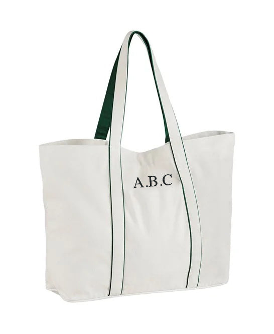 Personalised Classic Tote Bag - Soft White / Green