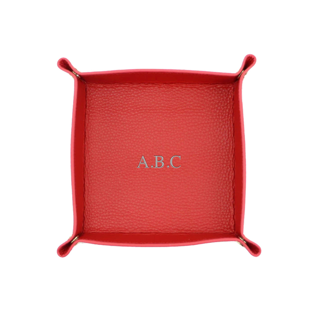 PERSONALISED PEBBLED LEATHER TRAY - RED