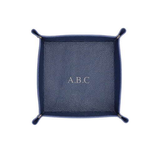PERSONALISED PEBBLED LEATHER TRAY - NAVY