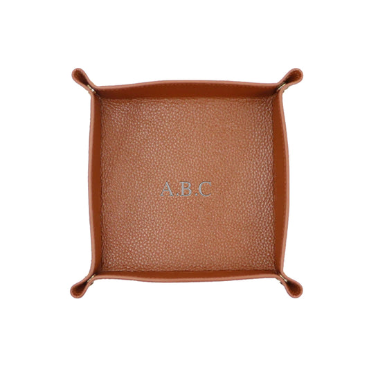 PERSONALISED PEBBLED LEATHER TRAY - TAN